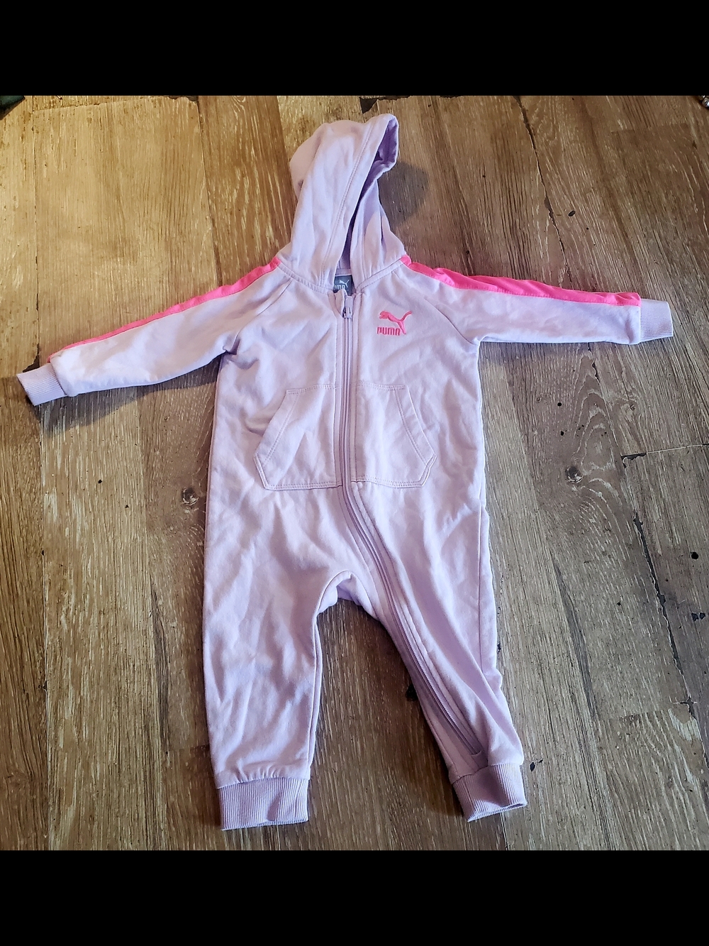PUMA Baby Pink Hooded One-Piece Jumpsuit